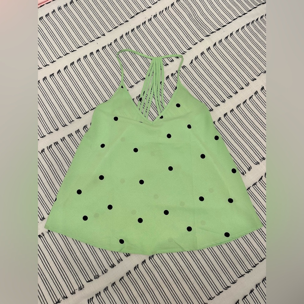 Mine Mint Green Halter Top with Black Dots